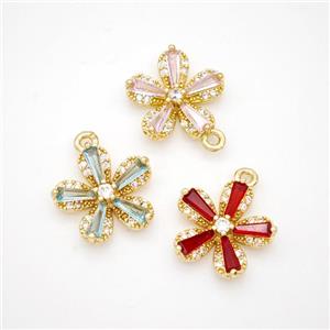 Copper Flower Pendant Pave Crystal Glass Zirconia Gold Plated Mixed, approx 13.5mm [FD18380]