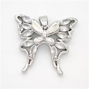 Copper Butterfly Pendant Pave Crystal Glass Platinum Plated, approx 20-22mm [FD18383]