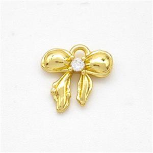 Copper Bowknot Pendant Pave Zirconia Gold Plated, approx 10mm [FD18387]