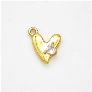 Copper Heart Pendant Pave Zirconia Gold Plated, approx 8.5-9mm [FD18389]