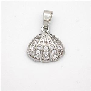 Copper Scallop Shell Pendant Pave Zirconia Platinum Plated, approx 10-12mm [FD18392]