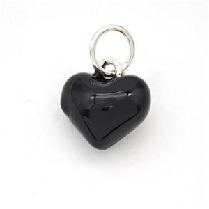 Copper Heart Pendant Black Enamel Platinum Plated, approx 12.5mm [FD18395]