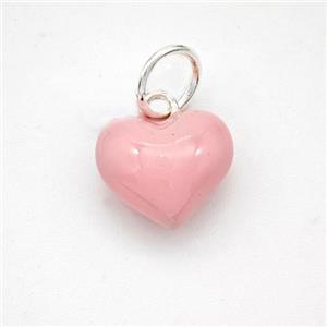 Copper Heart Pendant Pink Enamel Platinum Plated, approx 12.5mm [FD18396]