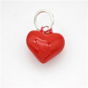 Copper Heart Pendant Red Enamel Platinum Plated, approx 12.5mm [FD18397]