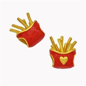 French Fries Charms Copper Food Beads Red Enamel Large Hole Gold Plated, approx 11-14mm, 4mm hole [FD18399]