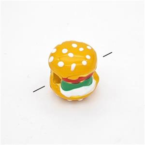 Hamburger Charms Copper Beads Yellow Enamel Large Hole Gold Plated, approx 11mm, 4mm hole [FD18402]