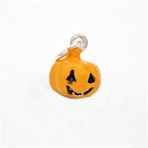 Halloween Pumpkin Charms Copper Pendant Orange Enamel Platinum Plated, approx 11mm [FD18403]