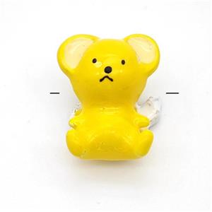 Copper Bear Beads Yellow Enamel Platinum Plated, approx 12-16mm, 4mm hole [FD18407]