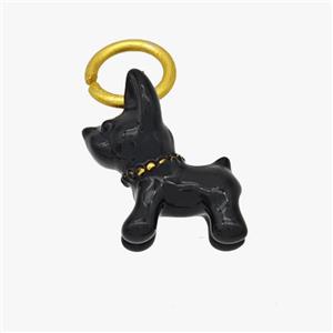 Copper Dog Pendant Black Enamel Gold Plated, approx 12-14mm [FD18424]