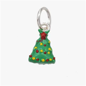Christmas Tree Pendant Copper Pendant Green Enamel Platinum Plated, approx 8-10mm [FD18430]