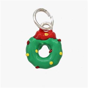 Christmas Wreath Pendant Copper Pendant Green Enamel Platinum Plated, approx 11mm [FD18431]