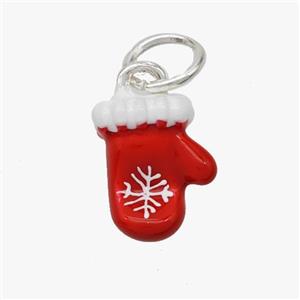 Christmas Mitten Pendant Copper Pendant Red Enamel Platinum Plated, approx 10-12.5mm [FD18433]