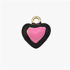 Copper Heart Pendant Black Pink Enamel Gold Plated, approx 10.5mm [FD18437]