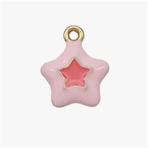 Copper Star Pendant White Pink Enamel Gold Plated, approx 12mm [FD18439]