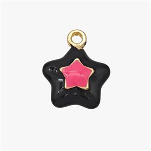 Copper Star Pendant Black Pink Enamel Gold Plated, approx 12mm [FD18440]