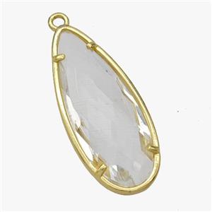 Crystal Glass Teardrop Pendant Faceted Gold Plated, approx 14-34mm [FD18445]
