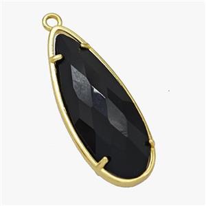 Black Crystal Glass Teardrop Pendant Faceted Gold Plated, approx 14-34mm [FD18446]