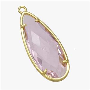 Pink Crystal Glass Teardrop Pendant Faceted Gold Plated, approx 14-34mm [FD18447]