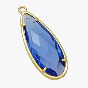 Blue Crystal Glass Teardrop Pendant Faceted Gold Plated, approx 14-34mm [FD18448]