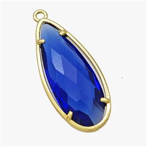 Deepblue Crystal Glass Teardrop Pendant Faceted Gold Plated, approx 14-34mm [FD18449]