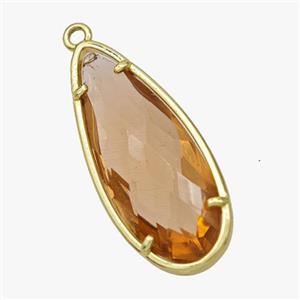 Orange Crystal Glass Teardrop Pendant Faceted Gold Plated, approx 14-34mm [FD18451]