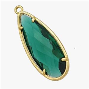 Green Crystal Glass Teardrop Pendant Faceted Gold Plated, approx 14-34mm [FD18452]