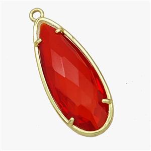 Red Crystal Glass Teardrop Pendant Faceted Gold Plated, approx 14-34mm [FD18453]