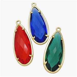 Crystal Glass Teardrop Pendant Faceted Gold Plated Mixed, approx 14-34mm [FD18454]