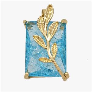Copper Leaf Pendant Pave Blue Crystal Glass Rectangle Gold Plated, approx 13-20mm [FD18456]