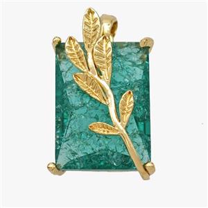 Copper Leaf Pendant Pave Green Crystal Glass Rectangle Gold Plated, approx 13-20mm [FD18457]