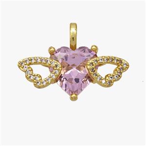 Copper Angel Wing Pave Crystal Glass Heart Zirconia Gold Plated, approx 10-23mm [FD18458]