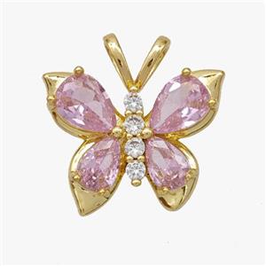 Copper Butterfly Pendant Pave Pink Crystal Glass Gold Plated, approx 18-20mm [FD18459]