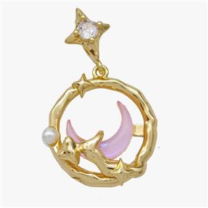 Copper Moon Pendant Pave Acrylic Star Gold Plated, approx 8.5-10mm, 20mm [FD18467]