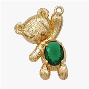 Copper Bear Pendant Pave Green Crystal Glass Gold Plated, approx 20-28mm [FD18470]