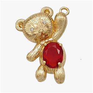 Copper Bear Pendant Pave Red Crystal Glass Gold Plated, approx 20-28mm [FD18471]