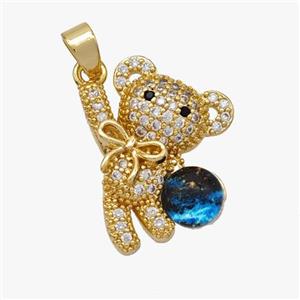 Copper Bear Pendant Pave Acrylic Zirconia Gold Plated, approx 14-18.5mm [FD18475]