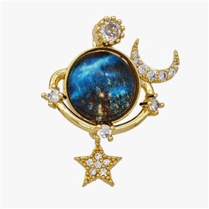 Copper Planet Pendant Pave Acrylic Zirconia Moon Star Gold Plated, approx 7mm, 20mm [FD18476]