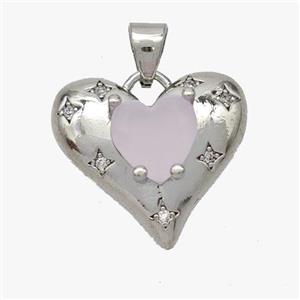 Copper Heart Pendant Pave Matte Crystal Glass Zirconia Platinum Plated, approx 18mm [FD18478]
