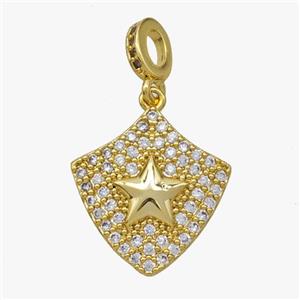 Copper Shield Pendant Pave Zirconia Heart Gold Plated, approx 16-17mm, 4-6mm hole [FD18481]
