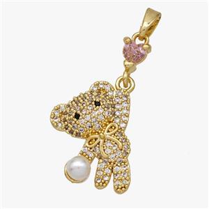 Copper Bear Pendant Pave Zirconia Gold Plated, approx 4mm, 14-20mm [FD18482]