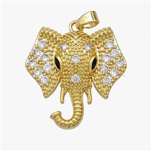 Copper Elephant Pendant MicroPave Zirconia Gold Plated, approx 22mm [FD18484]