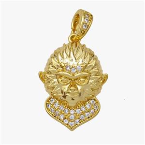 Monkey King Charms Copper Wukong Pendant Micropave Zirconia Gold Plated, approx 15-20mm, 5-7mm [FD18486]