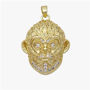 Monkey King Charms Copper Wukong Pendant Micropave Zirconia Gold Plated, approx 22-24mm [FD18487]