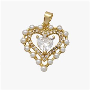 Copper Heart Pendant Pave Pearlized Resin Gold Plated, approx 18mm [FD18489]