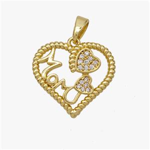 Copper Heart Pendant Pave Zirconia MOM Gold Plated, approx 18mm [FD18491]