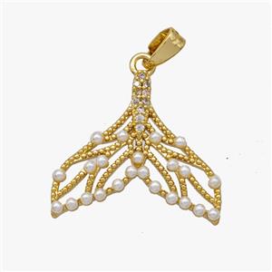 Copper Shark-tail Pendant Pave Pearlized Resin Gold Plated, approx 20mm [FD18494]