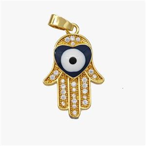 Copper Hamsahand Pendant Pave Zirconia Eye Enamel Gold Plated, approx 14-20mm [FD18502]