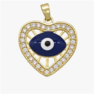 Copper Heart Evil Eye Pendant Pave Zirconia Blue Enamel Gold Plated, approx 20mm [FD18505]