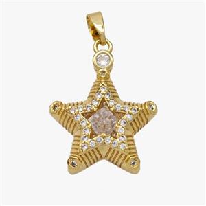 Copper Star Pendant Pave Crystal Glass Zirconia Gold Plated, approx 18mm [FD18511]