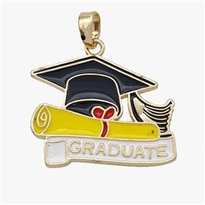 Copper Graduate Cap Pendant Black White Enamel Bachelor Gold Plated, approx 20-22mm [FD18515]